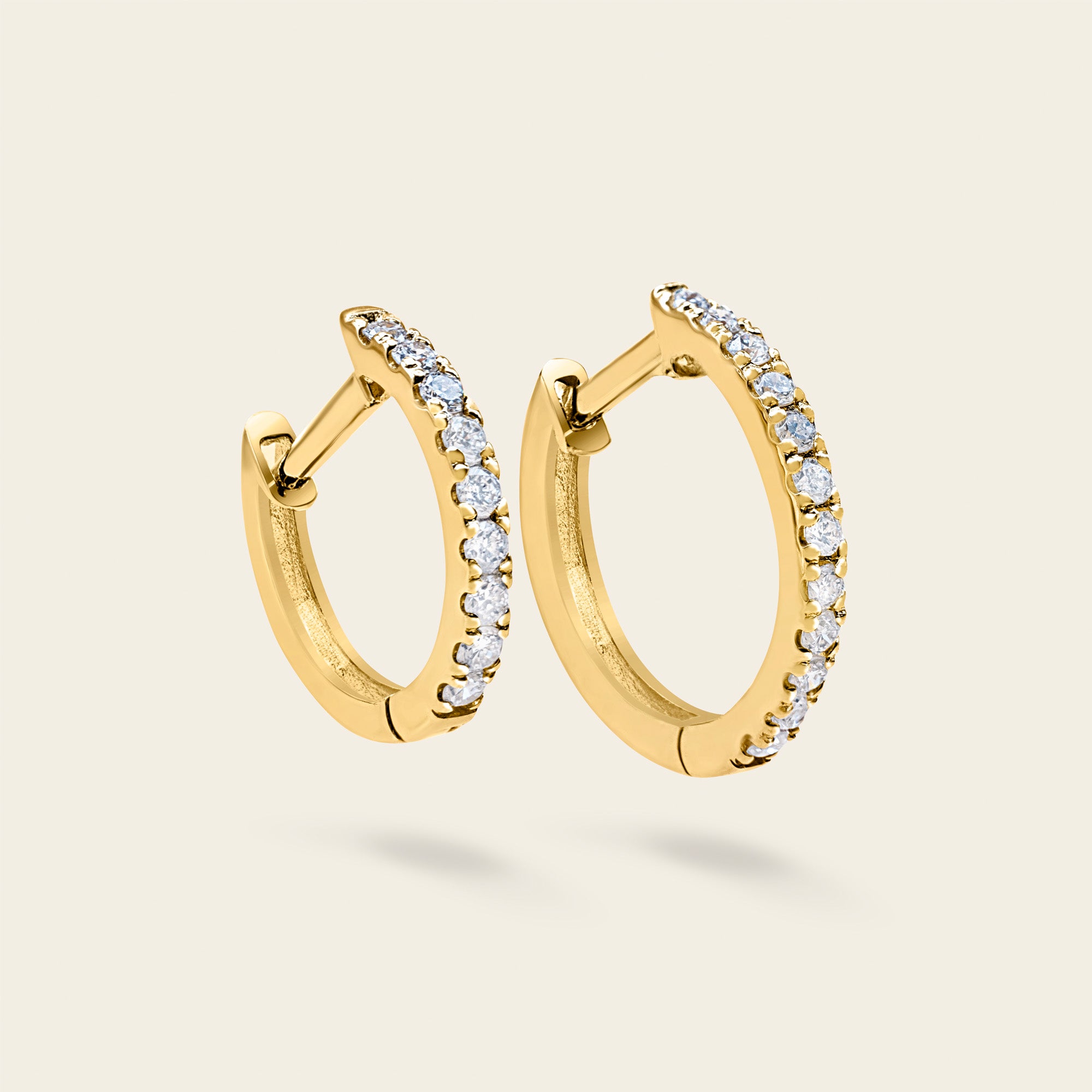 Womens | 14K Solid Yellow Gold | Half Pave Huggie Earrings | 0.20 CTW Diamonds