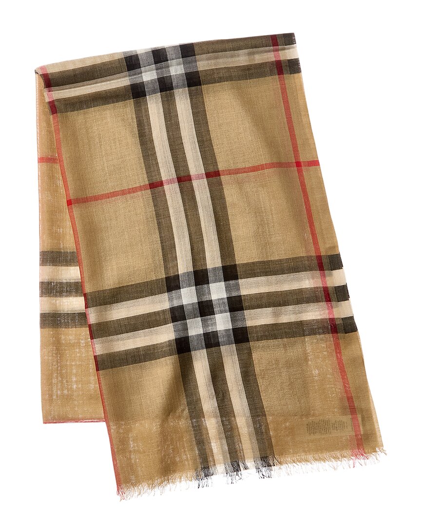 Burberry | Womens | DNU PACK Check Print Wool & Silk-Blend Scarf | Beige