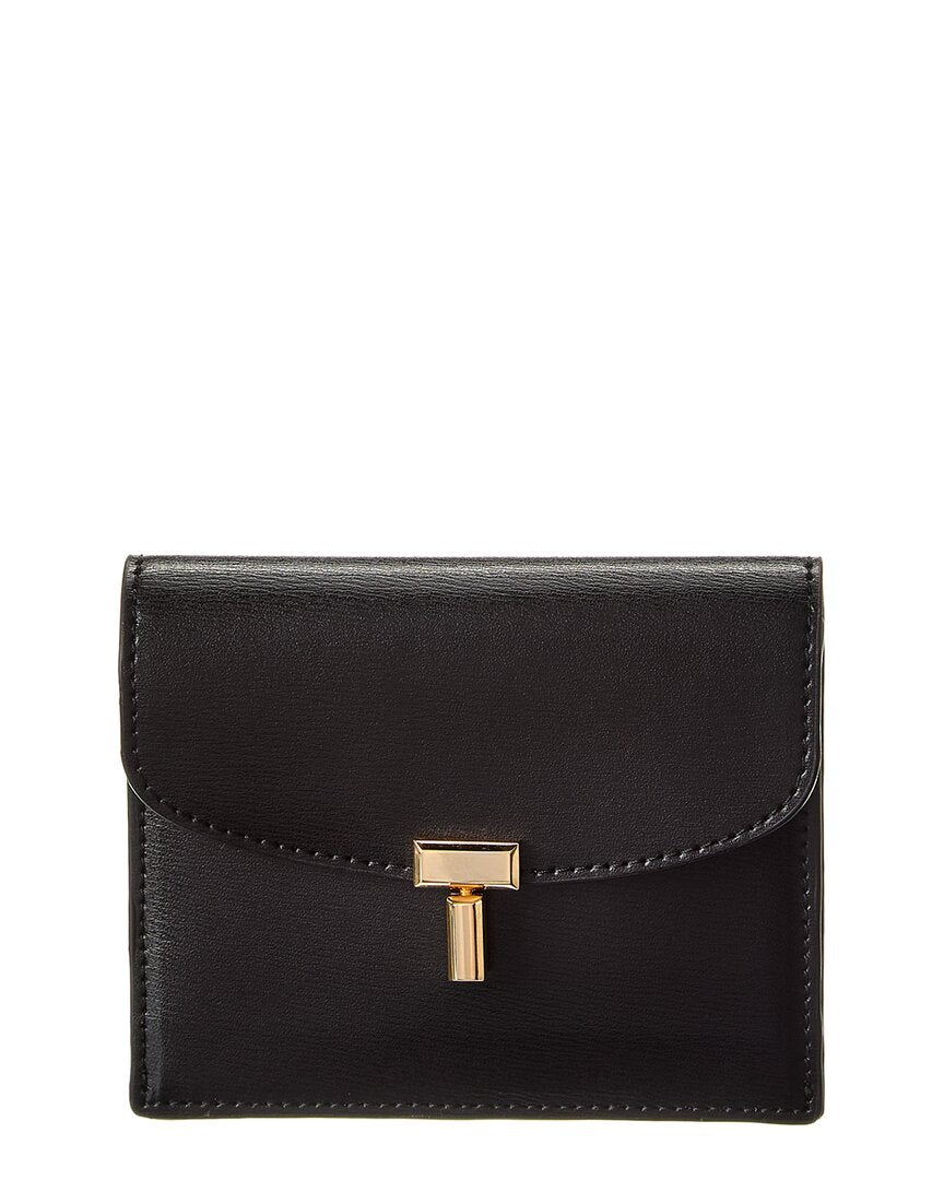 TOTEME | Womens | T-Lock Fold-Over Small Leather Card Case | Black