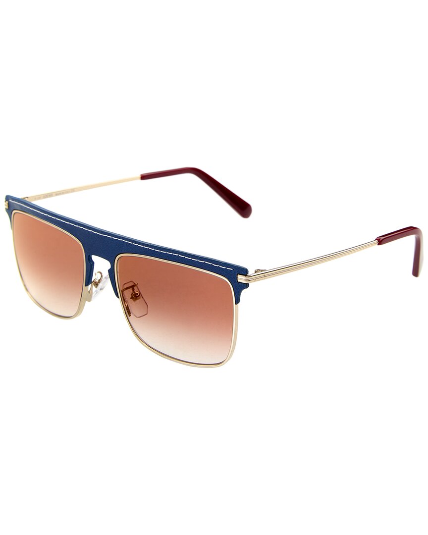 Loewe | Unisex | LW40006U 56mm Sunglasses | Gold/Blue Leather | Brown Gradient Lens