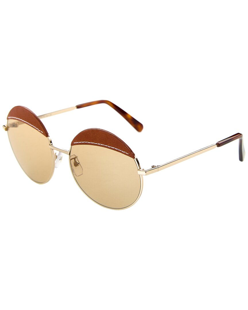 Loewe | Womens | LW40007U 56mm Sunglasses | Gold/Brown Leather | Brown Lens
