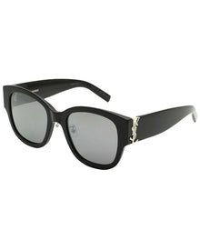Saint Laurent | Womens | 54mm Sunglasses | Shiny Black | Grey/Mirror Silver Lens