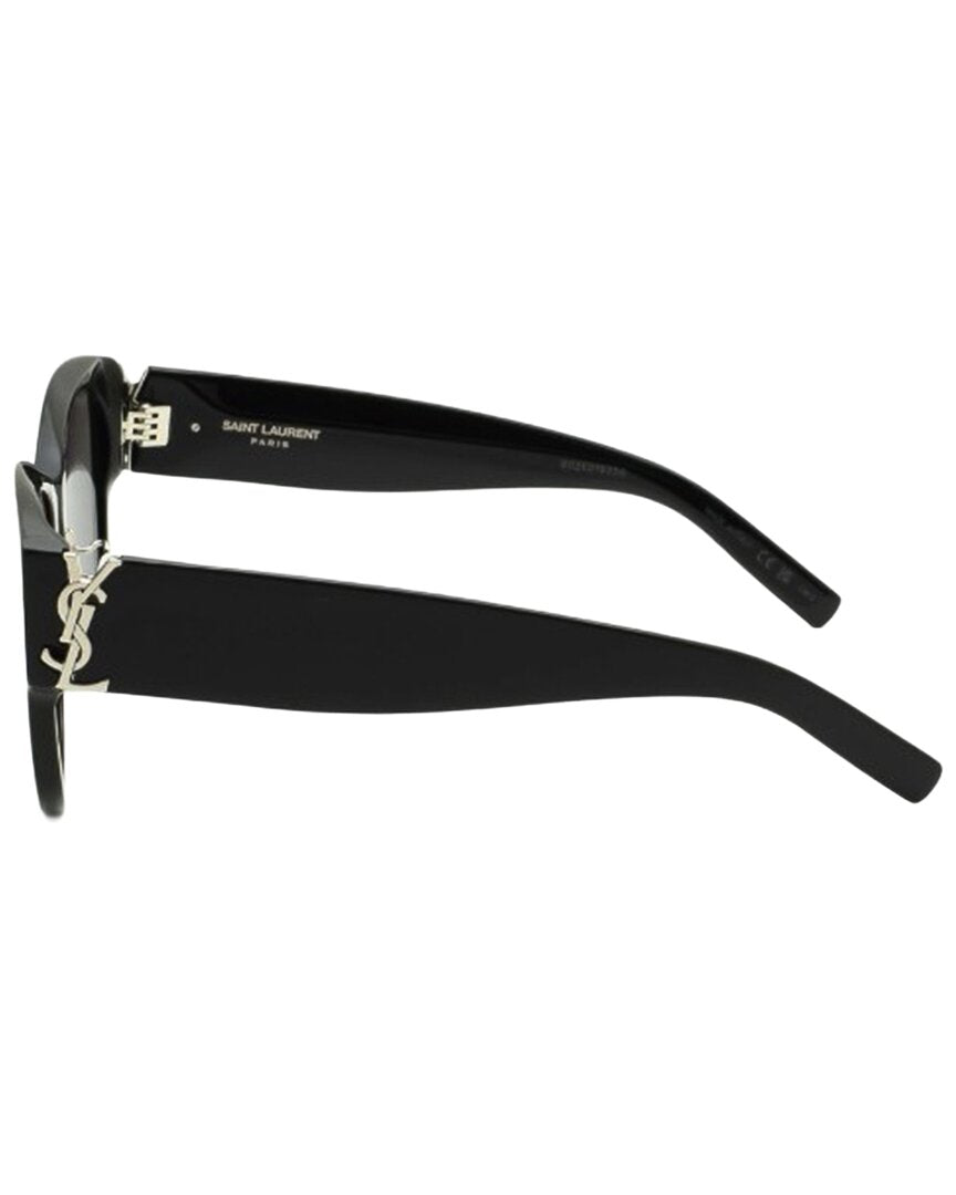 Saint Laurent | Womens | 54mm Sunglasses | Shiny Black | Grey/Mirror Silver Lens