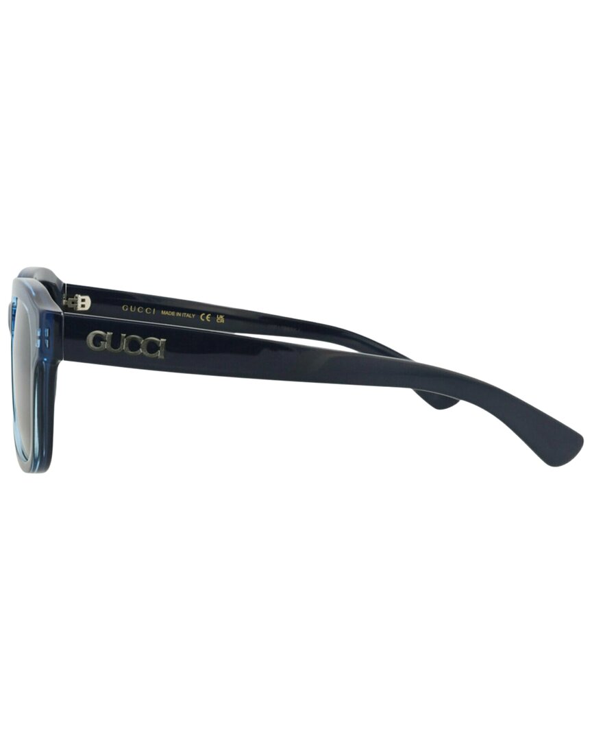 Gucci | Mens | 55mm Sunglasses | Shiny Bilayer Transparent Azure/Blue | Grey/Blue Tinted Lens