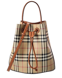 Burberry | Womens | Small Check Coated Canvas & Leather Bucket Bag | Brown