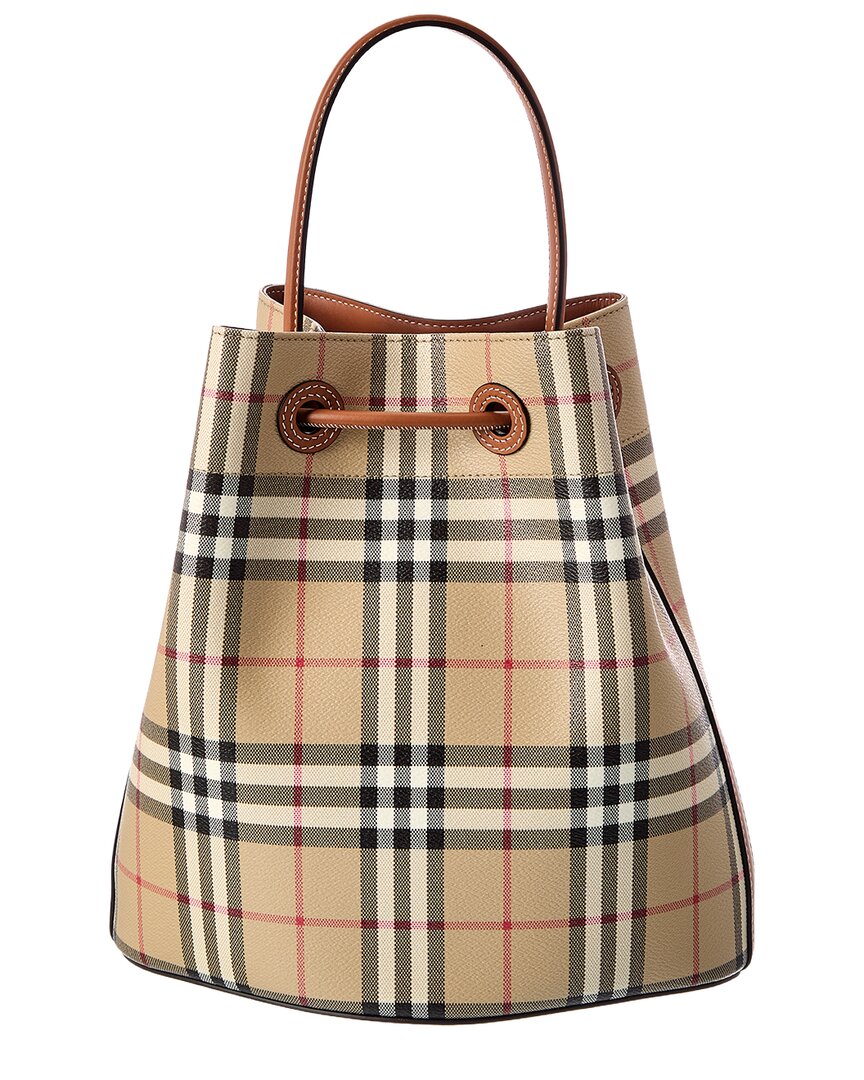 Burberry | Womens | Small Check Coated Canvas & Leather Bucket Bag | Brown