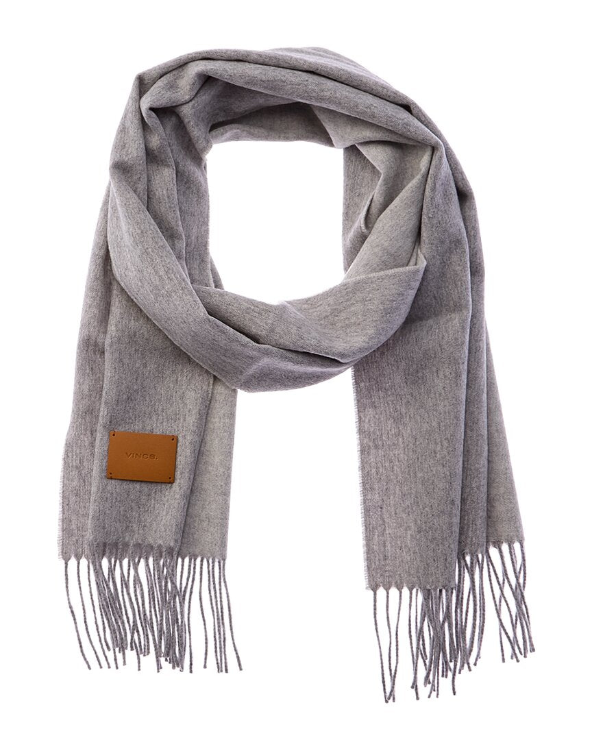 Vince | Unisex | Double-Face Solid Long Leather-Trim Wool & Cashmere-Blend Scarf | Grey