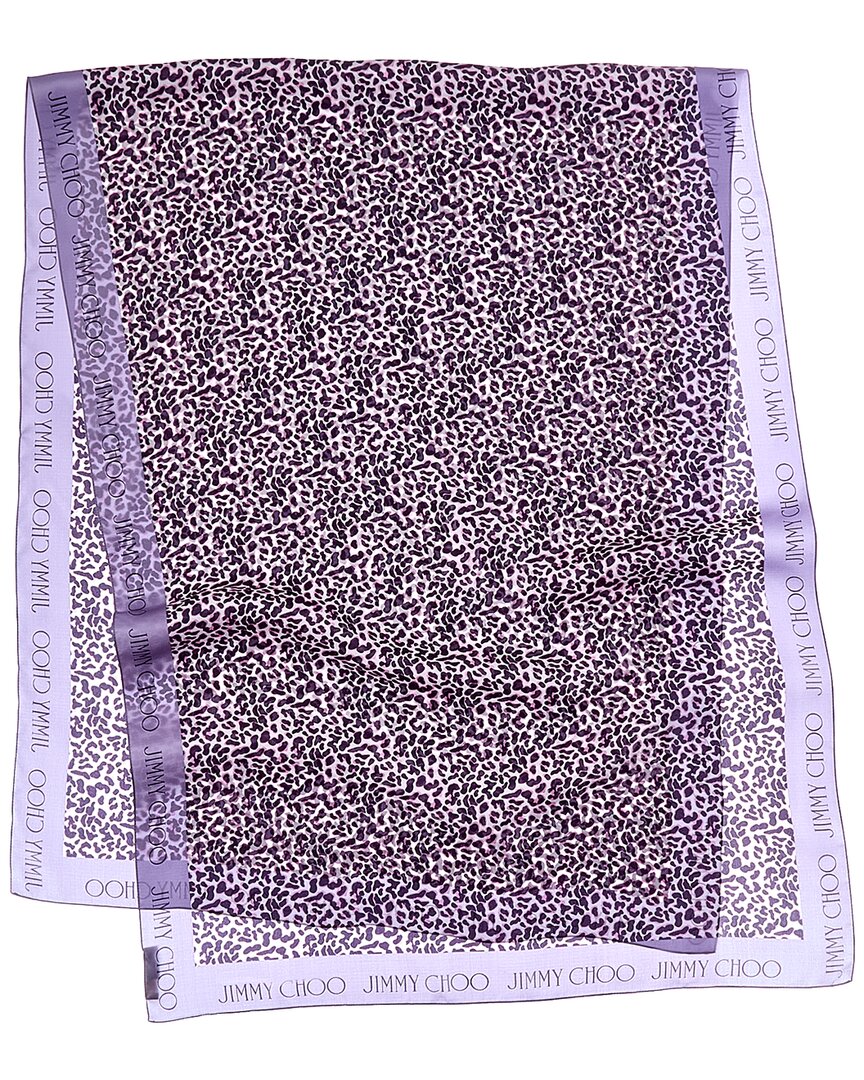 Jimmy Choo | Womens | Logo Silk Scarf | Purple/Pink Leopard