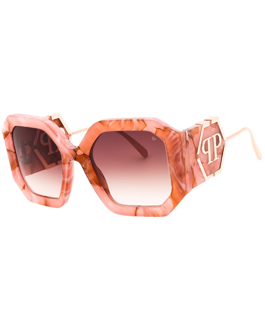 Philipp Plein | Womens | PHILIPP PLEIN SPP067 54mm Sunglasses | Opal Fuchsia Marbled Pink | Rose Brown Gradient Lens