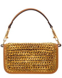 Valentino | Womens | VLogo Signature Mini Raffia & Leather Shoulder Bag | Metallic
