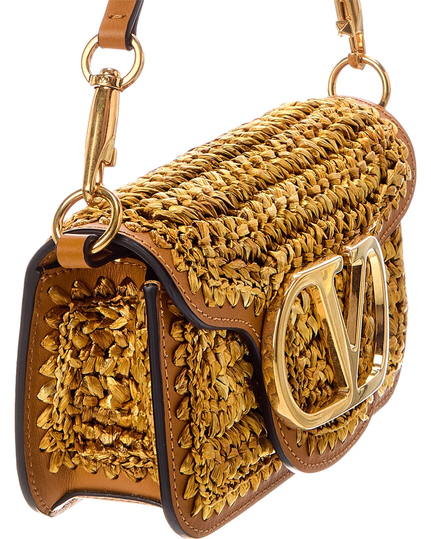 Valentino | Womens | VLogo Signature Mini Raffia & Leather Shoulder Bag | Metallic