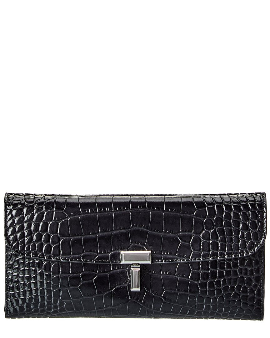 TOTEME | Womens | T-Lock Croc-Embossed Leather Continental Wallet | Black