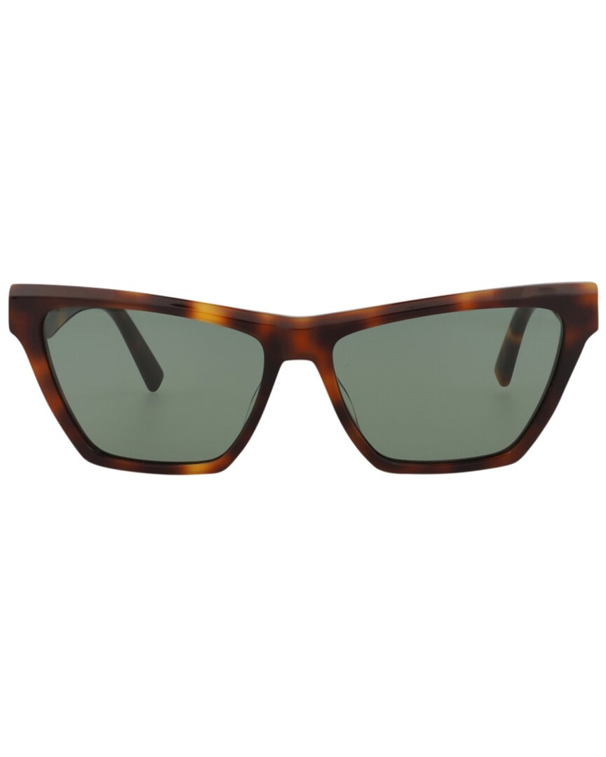 Saint Laurent | Womens | 58mm Sunglasses | Medium Havana | Green Tinted Lens