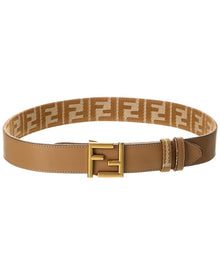 FENDI | Womens | FF Reversible Denim Jacquard & Leather Belt | Beige