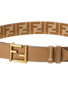 FENDI | Womens | FF Reversible Denim Jacquard & Leather Belt | Beige