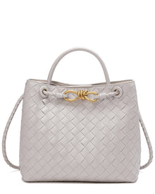 Tiffany & Fred Paris | Womens | Woven Leather Top Handle Messenger Bag | White