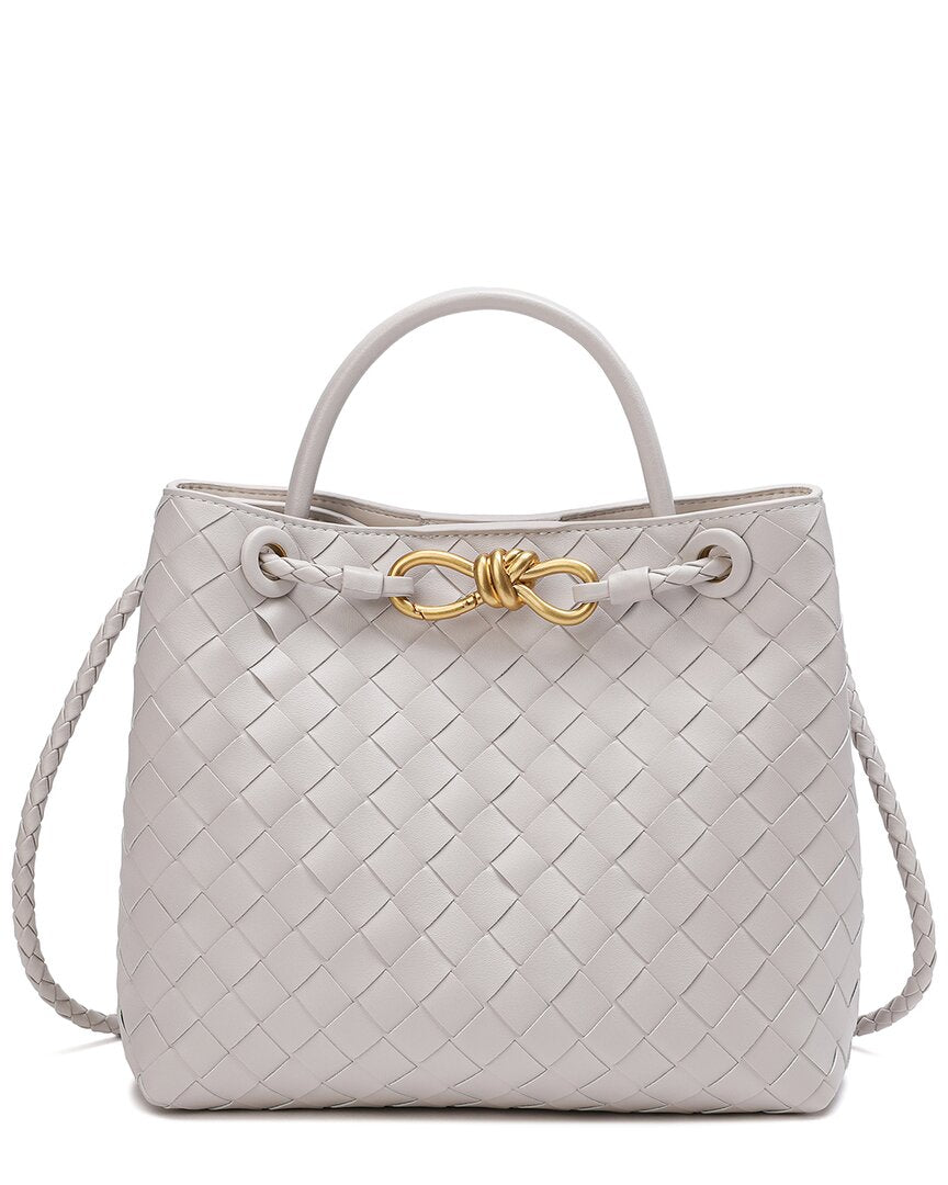 Tiffany & Fred Paris | Womens | Woven Leather Top Handle Messenger Bag | White