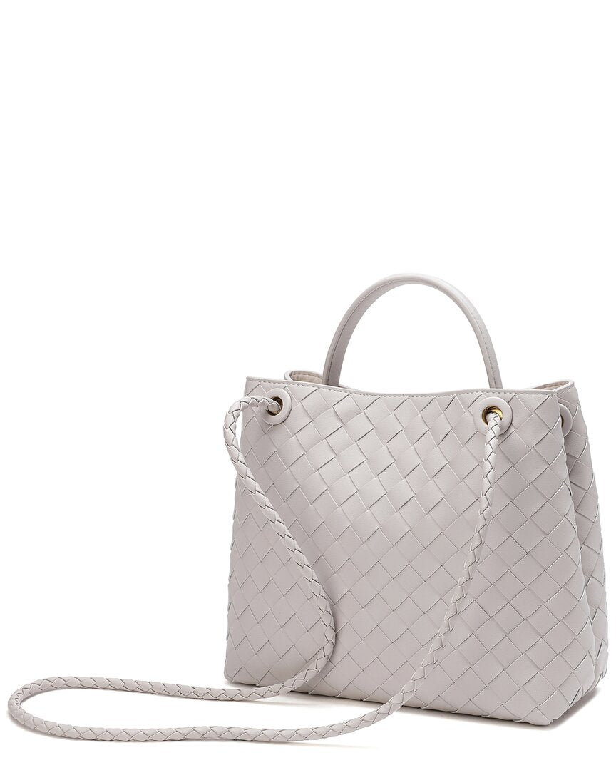 Tiffany & Fred Paris | Womens | Woven Leather Top Handle Messenger Bag | White