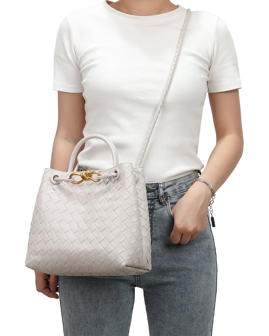 Tiffany & Fred Paris | Womens | Woven Leather Top Handle Messenger Bag | White