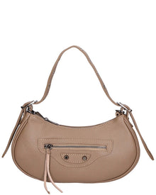Chiara Ferretti | Womens | Leather Shoulder Bag w/ Gunmetal Tone Hardware | Rich Taupe