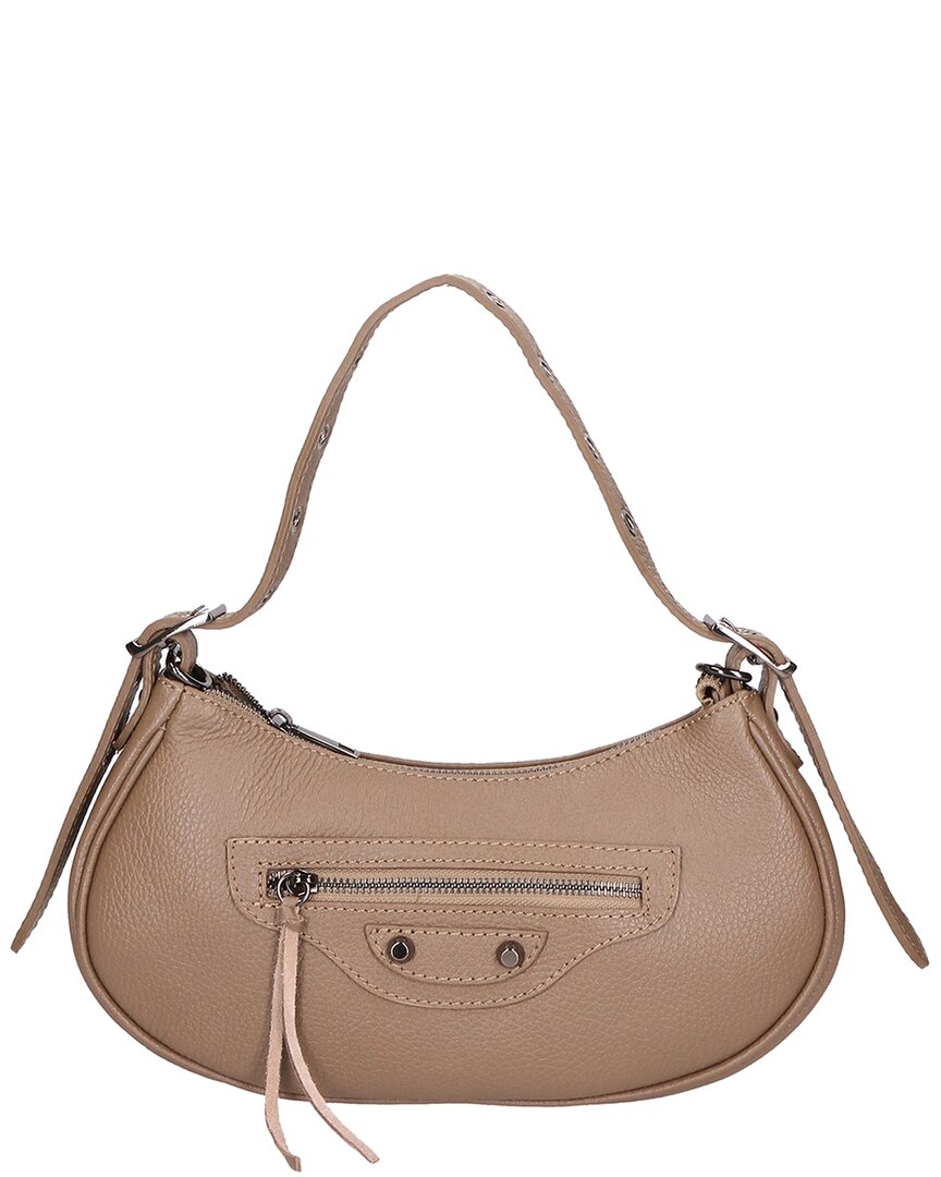 Chiara Ferretti | Womens | Leather Shoulder Bag w/ Gunmetal Tone Hardware | Rich Taupe