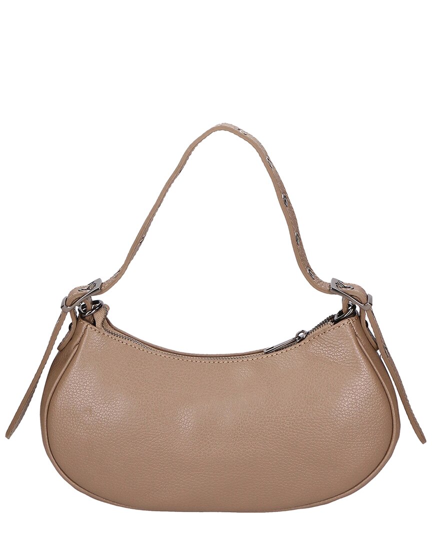 Chiara Ferretti | Womens | Leather Shoulder Bag w/ Gunmetal Tone Hardware | Rich Taupe