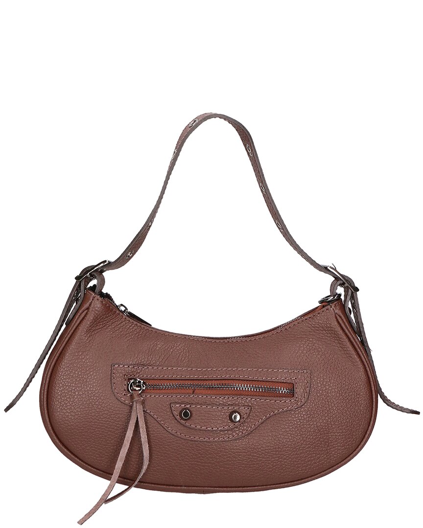 Chiara Ferretti | Womens | Leather Shoulder Bag w/ Gunmetal Tone Hardware | Brown