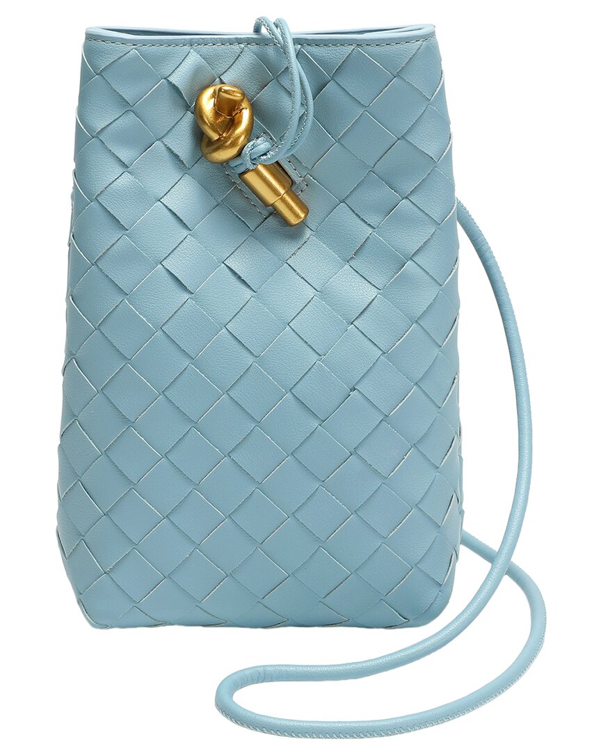 Tiffany & Fred Paris | Unisex | Handwoven Leather Mini Bucket Bag | Blue
