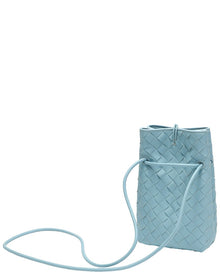 Tiffany & Fred Paris | Unisex | Handwoven Leather Mini Bucket Bag | Blue