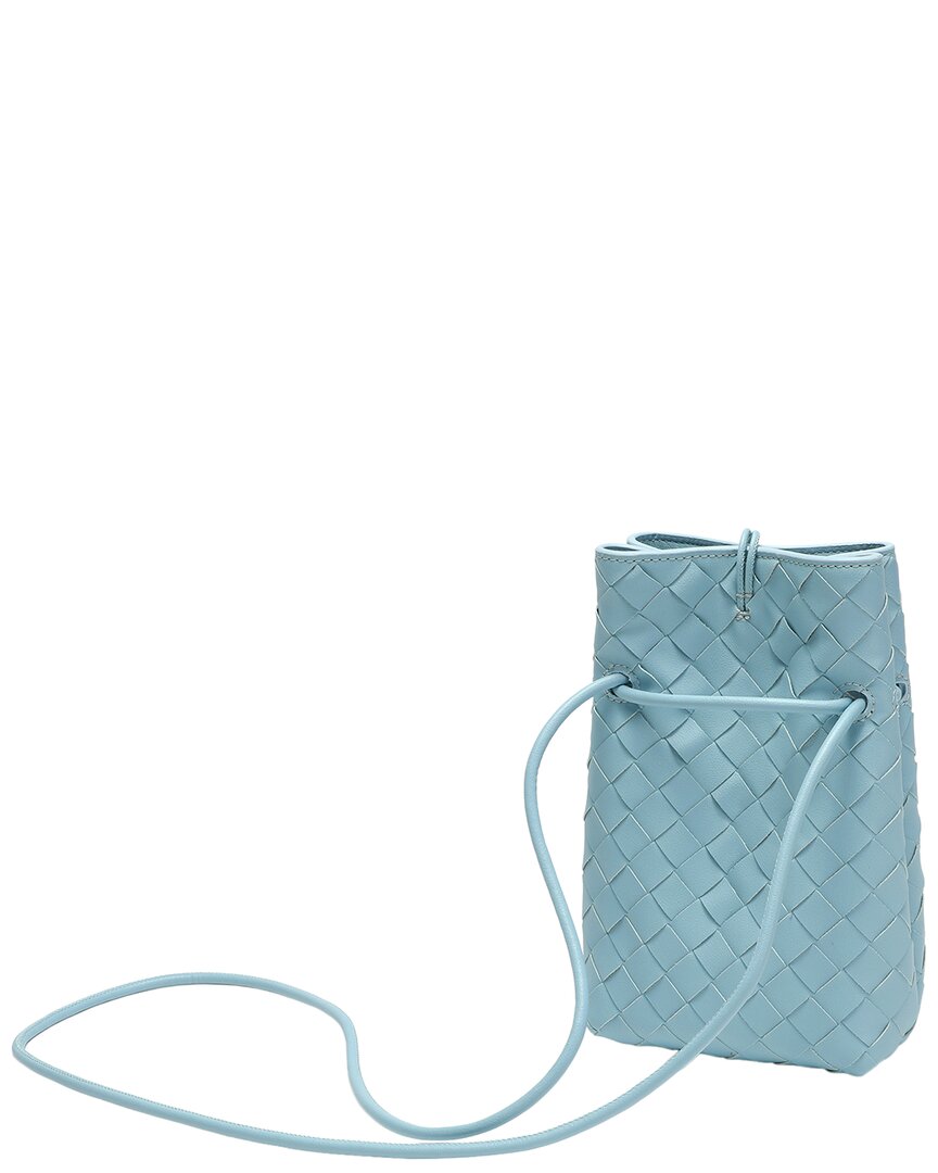 Tiffany & Fred Paris | Unisex | Handwoven Leather Mini Bucket Bag | Blue