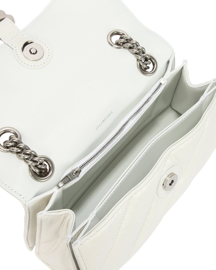 Balenciaga | Womens | Crush Small Quilted Leather Chain Shoulder Bag | White