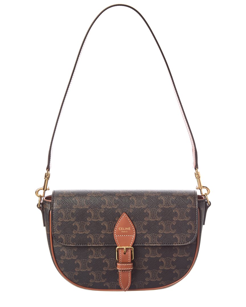 CELINE | Womens | Folco Triomphe Coated Canvas & Leather Shoulder Bag | Brown