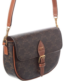 CELINE | Womens | Folco Triomphe Coated Canvas & Leather Shoulder Bag | Brown