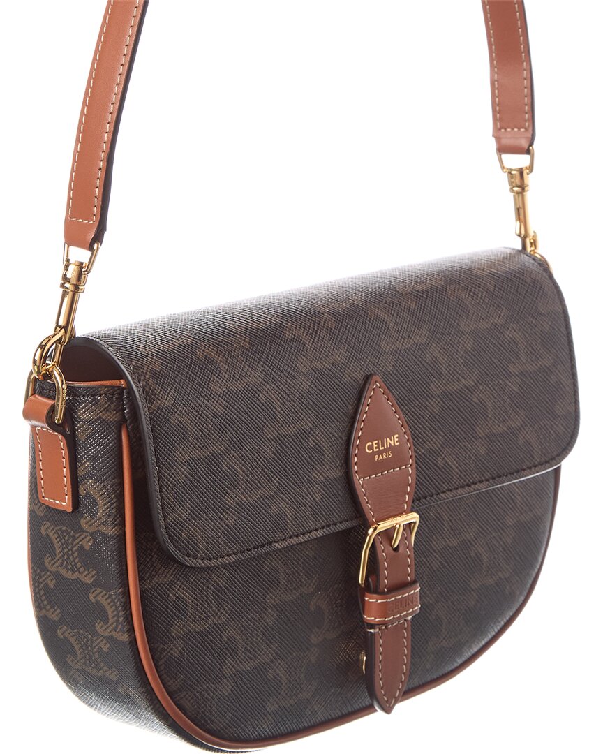 CELINE | Womens | Folco Triomphe Coated Canvas & Leather Shoulder Bag | Brown