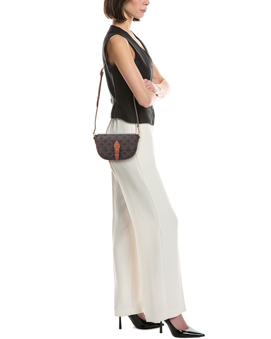 CELINE | Womens | Folco Triomphe Coated Canvas & Leather Shoulder Bag | Brown