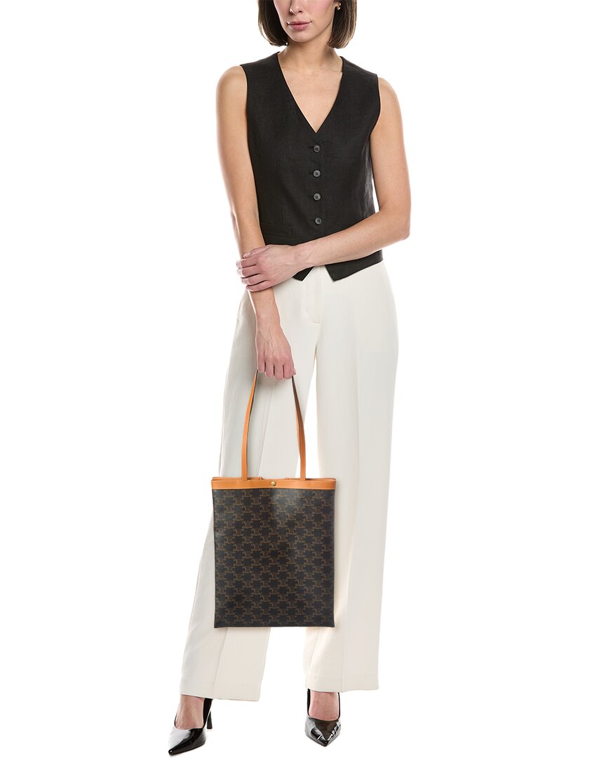 CELINE | Womens | Triomphe Medium Canvas & Leather Tote | Brown