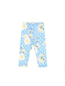 Girls | Daisy Polka Dot Print Jersey Leggings | Sky Blue