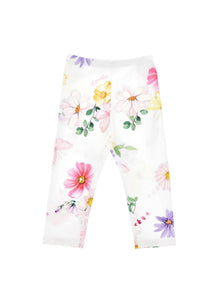 Girls | Floral Jersey Leggings | White/Multicolor