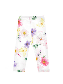 Girls | Floral Jersey Leggings | White/Multicolor