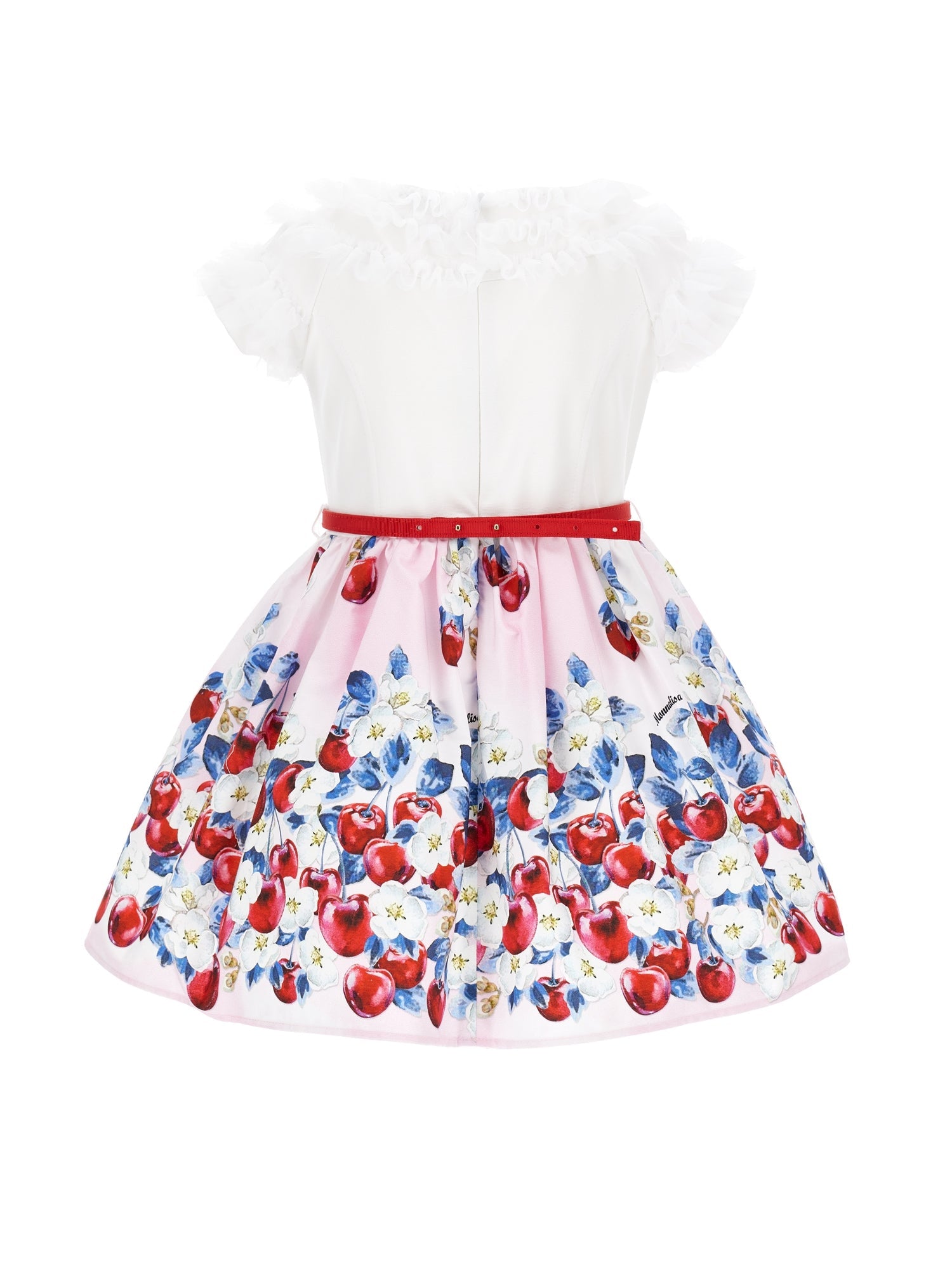 Girls | Cotton Dress With Cherry Print Ruffles | White/FairyTale Pink