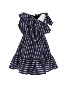 Girls | One-Shoulder Dress With Alternate Stripes | Blue/White