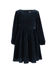 Girls | Smooth Velvet Godet Dress | Navy Blue