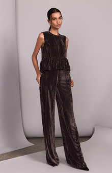 Crinkled Velvet Flounce Hem Top | Mink