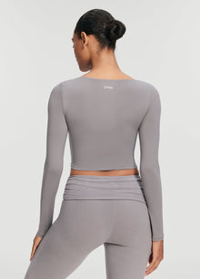 Cropped Round Neck Top | Cool Gray