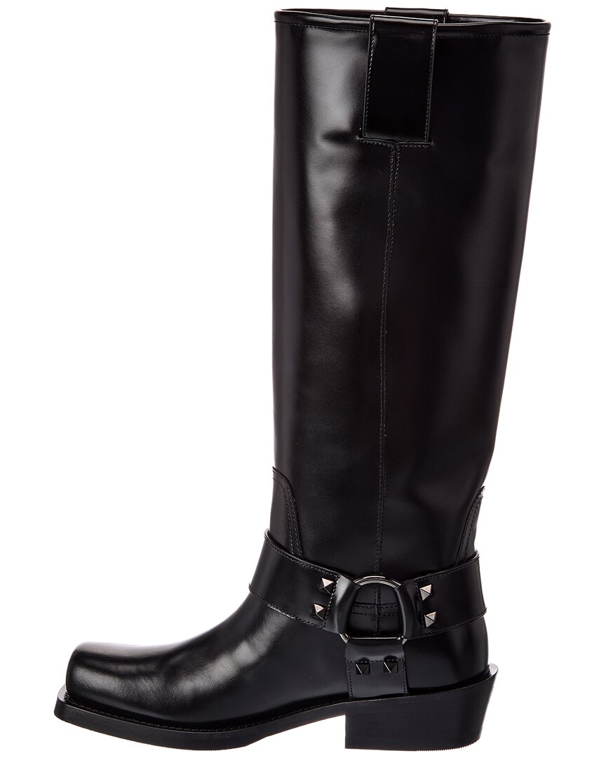 Valentino | Womens | Rockstud Leather Knee-High Boot | Black