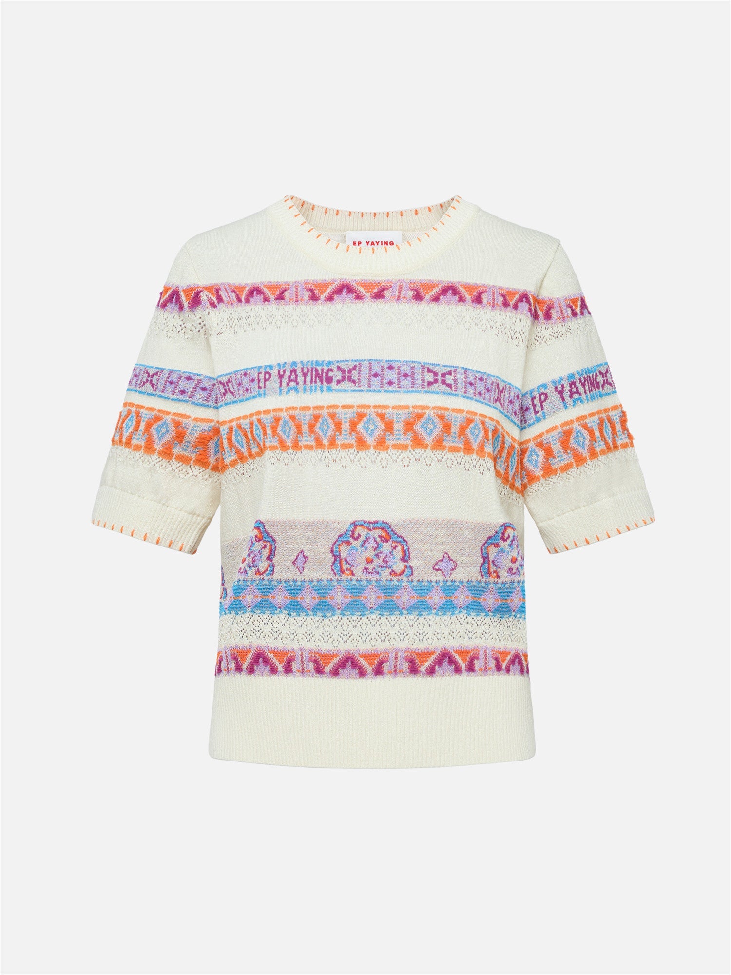 Striped Jacquard Knit T-Shirt | Beige