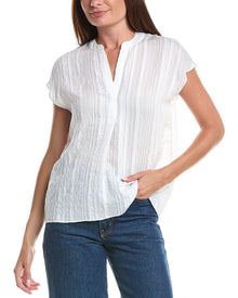 Vince | Womens | Drapey Stripe Band Collar Popover | White
