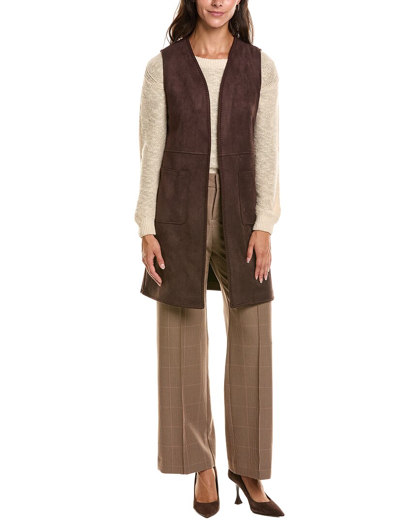 T Tahari | Womens | Open Front Vest | Brown