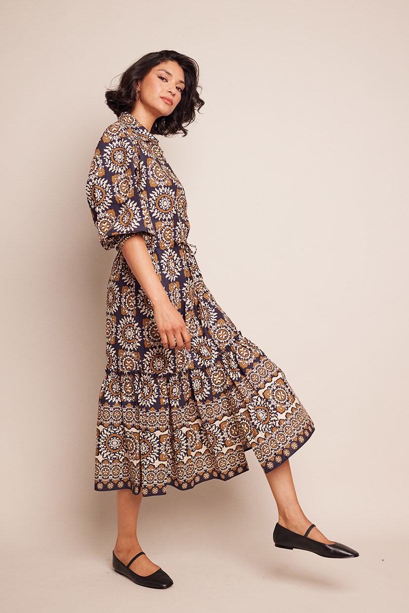Hutton Dress | Blue Medallion Tile