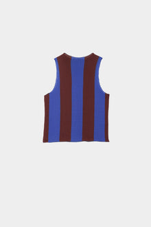 Pleated Tank Top | Women | Blue x Brown Stripes